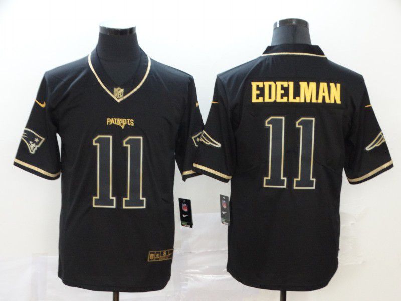 Men New England Patriots 11 Edelman Black Retro gold character Nike NFL Jerseys